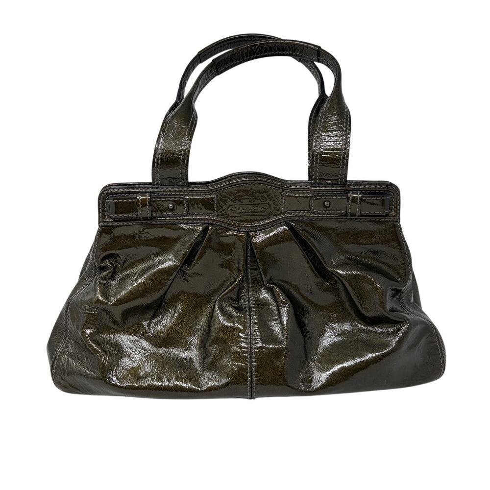Y2K Coach Patent Leather Satchel Handbag Olive Gathered Pleated Shoulder Purse
